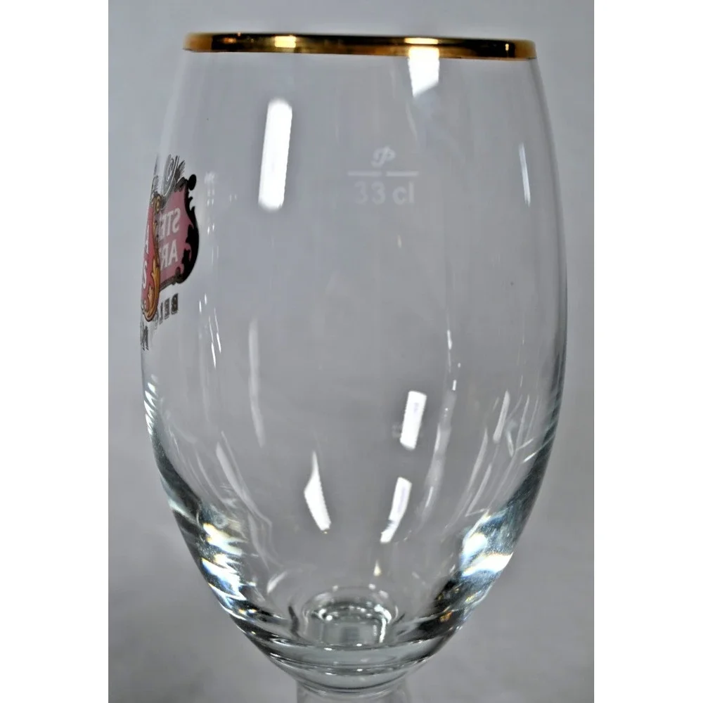 Set of 2 Stella Artois Belgium Beer Chalice Glasses 33cl Gold Rim